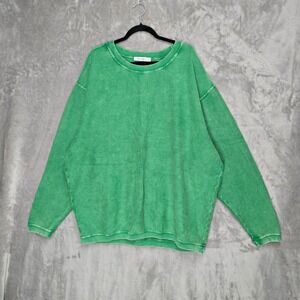 Moon Ryder Women's 2X Green Ribbed Knit Long Sleeve Pullover Top Oversized